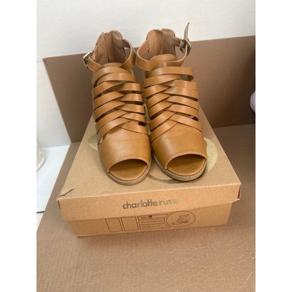 Charlotte Russe Womens 8 Tan Strappy Block Heels Barnes-209A